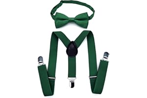 JZK Ensemble noeud papillon et bretelles vert foncé pour enfants de moins de 135 cm, bretelles réglables en forme de Y