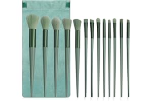 SRUIDYLADY Lot de 13 pinceaux de maquillage pour fond de teint, poudre, anti-cernes, fard à paupières, fard à joues, surligneur, sourcils, pinceaux de maquillage de voyage avec sac en tissu pour débutants et