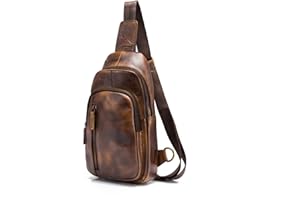 Le'aokuu Hombres Piel Cuero Bolsa de Viaje y al Aire Libre Bolsos Cruzados Bolsa de Tableta/Paraguas/té Bolsa de Pecho y Hombro una Mochila Correa para el Hombro Cruz Cuerpo 8005