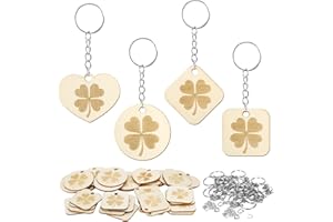 MONCAP 40pz Portachiavi Quadrifoglio Portachiavi in Legno Portachiavi con Incisione a Quadrifoglio Portachiavi Fortunato Quattro Forme per Dipingere Chiavi Borsetta Regalo