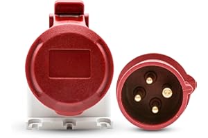 DOJA BARCELONA DOJA Industrial | PACK BASE PARED HEMBRA Y ENCHUFE TRIFASICO INDUSTRIAL 380 MACHO | 16A - 3P+T (4 Polos) | Base Hembra + Toma Corriente de 4 Pines | Enchufe Caravana, Conector Camping