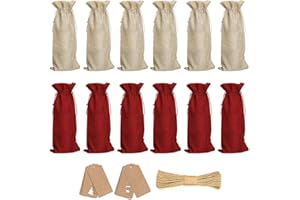 Gukasxi 12pcs Burlap Wine Gift Bags with Tags and Ropes Christmas Wine Single Bottle Bags for Gifts Drawstring Xmas Gift Bags for Bottles Wine Bottle Covers Bags for Dinner Table Decor