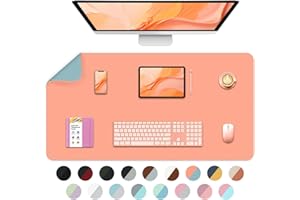 BLESWIN Dual Sided Desk Pad, Large Desk Mat, Waterproof Desk Blotter Protector Mouse Pad, PU Leather Desk Pad Large for Keyboard and Mouse,Pale Orange+Grey 90 x 43cm
