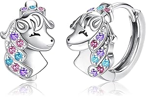 ORAZIO Glücklich Pferd Ohrringe Creolen Sterling Silber 925 für Frauen Mädchen, Baumeln Niedliche Pferde-Ohrringe Creolen Klein für Pferdeliebhaber, Hypoallergen Schmuck Geburtstag Geschenk