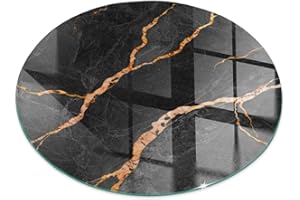 TULUP Verre Trempé pour Cheminée ⌀70 cm Résistant à la ChaleurImprimé Élégant Plaque de Protection Contre Les Étincelles Protecteur de Sol pour Poêle Rond - Marbre avec des veines