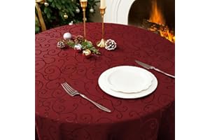 Romanstile Small Round Red Tablecloth Christmas 120 cm, Water-Repellent, Wipeable, Stain Resistant, Jacquard Floral Table Cover for Holiday Coffee, Tea, Garden Use, Elegant Touch