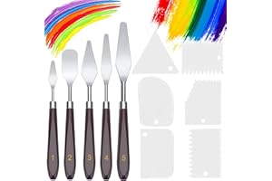 YEAHBOOM 11 Stück Palette Messer und Abstreifermesser Malwerkzeug Set,Strukturpaste,Spachtel Set,5 Öl Malen Palettenmesser+6 Abstreifermesser,Malmesser,Edelstahl Acryl Spachtel zum Ölgemälde, Gouache, Aquarell