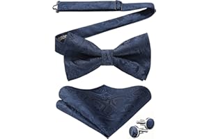 HISDERN Noeud Papillon pour Homme Pré-noué Réglable Paisley Floral noeud de papillon Mouchoir Boutons de Manchette Ensemble pour la fête de mariage…