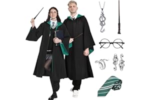 Zauberer Kostüm Erwachsene, Harry Cosplay Kostüm mit Magier Robe Umhang und Krawatte Zauberstab Brille Halskette Zauberer Cosplay Kostüme für Erwachsene Halloween Karneval Fasching Party