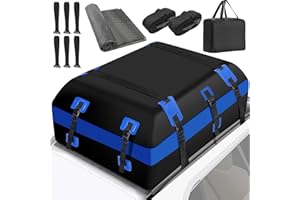 ATOWORLD Extra Grand Sac Coffre De Toit Voiture 651L 23 Cubic Ft Souple Pliable avec/sans Barre De Toit 700D PVC étanche avec Attache Coffre De Toit Tapis Antidérapant 10pcs Sangles Renforcées 6 pcs Crochets