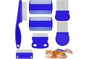 Lixiluxia 7 Stück Läusekamm Staubkamm, Katze Hund Flohkamm, Nissenkamm, Schuppenkamm, Haustier Floh Kamm, Zeckenkamm, Massagekamm Haustierkamm, Haustier Tränenfleckentferner Kämme, Hunde Pflegekamm