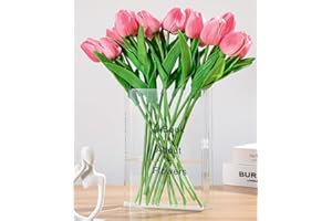 VZMIZA Book Vase for Flowers, Clear Book Vase for Floral Arrangement, Crystal Acrylic Vase For Home Decor, Transparent Vase For Bookshelf Centerpiece, Living Room, Bedroom, Artistic Decorative Gift (Clear)