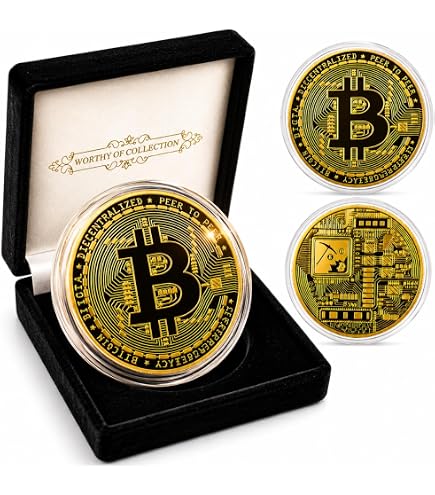 1 Pièce Bitcoin Cryptomonnaie Plaqué Or 24 carats Monnaie de Collection