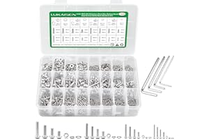 LUKAISEN 1440Stk M2 M3 M4 M5 Schraubenset mit Sechskantmuttern und Unterlegscheiben, Linsenkopfschrauben,Gewindeschrauben Set, Maschinenschrauben Sortiment Kit, Sechskantschrauben, Edelstahl Maschinenschrauben