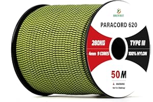 Brotree Paracord 4mm 9 Hebras Cuerda de 100% Nylon (15m, 30m, 50m) Tipo III Cuerda de Paracaídas para Supervivencia, Al Aire Libre, Bricolaje - 280kg Carga de Rotura (Bumble Bee, 50m)