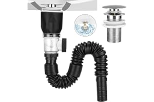 LEAZZLE Kit de Desague Lavabo, Kit de Valvula Desagüe Lavabo con Tubo Desague Flexible y Pop-Up Filtro Sifon Lavabo, Extensible 300-1000mm,para Fregadero de Baño y Cocina,Resistente Olores y Insectos