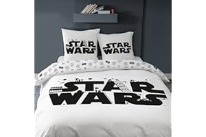 CTI Star Wars Troup - Parure da letto per bambini, 140 x 200 cm, 100% cotone e Oeko-TEX, copripiumino da 140 x 200 cm + 1 federa 63 x 63 cm, stampa reversibile, colore: Bianco