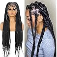 Kintama 360 Full Lace Jumbo Braided Wigs for Black Women 32inch Knotless Braids Glueless Wigs No Cornrow Long Jumbo Box Braided Wig With Baby Hair (1B, 32inch)