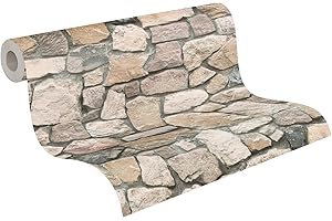 A.S. Création Dekora 692412 6924-12 - Carta da parati in carta da parati ecologica con pietra naturale, 10,05 m x 0,53 m, colorata, crema, grigio, Made in Germany, traspirante, regola l'umidità,