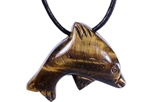 Lebensquelle Plus Delphinanhänger aus Tigerauge | Edelstein Tieranhänger Delphin | Gebohrter Anhänger mit Baumwollband