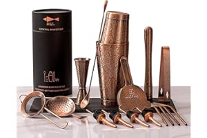 SKY FISH Boston Shaker Per Cocktail, Kit Cocktail da 18 Pezzi con Design in Rilievo 3D, Set da Barman Professionale per Gli Amanti dei Cocktails, Lavaggio a Mano, Rame Antico