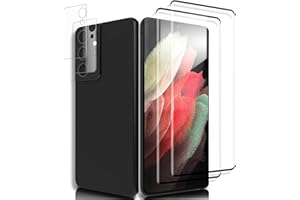 THREE-TREE 2&2 Stück für Panzerglas & Kamera Schutzfolie für Samsung Galaxy S21 Ultra 5G, Panzer Schutz Glas Fingerabdruck-ID Unterstützen,3D-Volle Bedeckung Passt Perfekt Displayschutzfolie für S21 Ultra -3