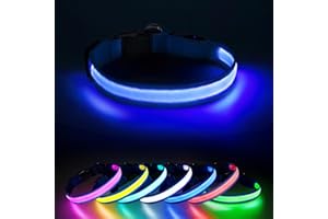 Jewyow Collier Lumineux, 7 in 1 Collier LED Rechargeable USB-C étanche pour Chiens de Petite, Moyenne et Grande Taille- Bleu-S