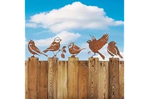 RCVEVCY 5 Stück Gartendeko Rost Vogel,Neu Gartenstecker Rost Deko,Rost Deko für Garten Metall Vogel mit Schraube,für Gartendekoration Frühling Bäume Deko