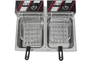 DSYOGX Freidora de doble depósito con doble zona fría con control de temperatura, acero inoxidable, 12 l, freidora eléctrica de acero inoxidable, freidora para restaurantes, cafeterías,