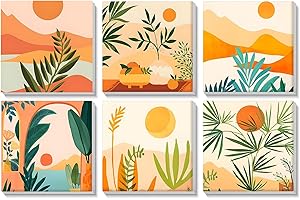 SENQAO Framed Paint by Numbers for Adults Beginners Children, 6 Packs Landscape Adult Kids' Paint by Numbers Kits On Canvas, DIY Oil Painting Acrylic Craft Art for Home Wall Decor, 8x8in