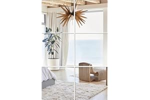 EONAZE Samoprzylepne płytki lustrzane, 30 x 30 cm, 6 sztuk, 2 mm, samoprzylepne, elastyczne, nie szkło, "zrób to sam", akrylowa, dekoracja ścienna, lustro dekoracyjne, lustro ścienne bez ramy