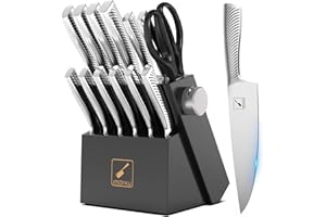 imarku Messerblock mit Messer Set, 14-TLG hochwertige Küchenmesser, Scharfes Japanisches Messerset mit Holzblock, Profi Küchenmesserset, Knife Set, Schwarz—Muttertag Geschenk