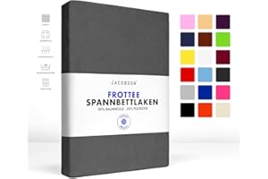 ‎JACOBSON Jacobson Premium FROTTEE Spannbettlaken Spannbetttuch Bettlaken Baumwolle ca. 200g/m² (180x200cm - 200x200cm, Anthrazit)