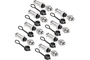 VISSQH 16pcs GX12 4 Pin Panel Metal Mounting Round Aviation Plug, 12 mm Male/Female Aviation Plug Cable Connector 4-Pin+Rubber Protective Cap and Screwdriver