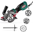HYCHIKA Circular Saw, 750W 3500RPM with 3 Blades(115 and 125mm), Scale Ruler, Cutting Depth 48mm(90°), 32mm(45°), Compact Circular Saw for Plastic, Tile and Soft Metal