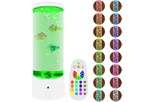 YATOSEEN Lámpara de Lava de Peces Acuario de Burbujas LED, Lámpara de Estado de Ánimo de Tanque de Peces con Control Remoto con 16 luces de Color, Regalos para Niños Adultos (Blanco)