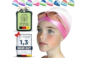 Juclise Swimming Caps for Kids，Girls and Boys, Stretchy 100% Silicone Swim Caps, Waterproof Swimming Hat，Comfortable Bathing Caps Fit for Teens/Children Long and Short Hair, pool caps, 1&2 pack