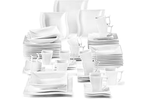 MALACASA Série Flora 60pcs Service de Table Porcelaine 12 Assiettes Plates 12 Tasses 12 Soucoupes 12 Assiettes à Dessert 12 Assiettes à Soupe Creuses Art de Table Service à Café pour 12 Personnes
