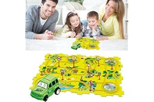 Lifemaison 25PCS DIY Assembling Electric Trolley,Children's Educational Puzzle Track Car Play Set,Puzzle Board Toy Vehicle Car Track,Montessori Toys for 3+ Year Old,3D Rail Car Building Toys Set