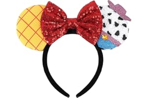UNKJIN Mouse Ears Headband, Sequin Ears Headband with Splicing Ears, Glitter Hairband Party Decoration for Women (Yellow Cowboy)