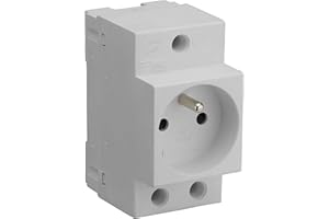 DEBFLEX - Prise Électrique 2P+T Pour Tableau Electrique - Prise Modulaire 10/16A avec Terre - Montage sur Rail DIN - Grise