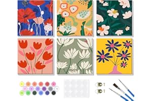 Lxmsja 6 Pack Framed Paint by Numbers for Adults Beginner, Flowers Painting by Numbers Kit for Adults Canvas Kits, Easy DIY Acrylic Pigment Drawing Paintwork for Home Wall Decor, 8x8in/20x20cm