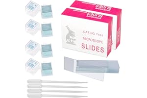 AGHOER Paquete de 100 portaobjetos de microscopio prelimpiados, 200 cubreobjetos, cubreobjetos de microscopio con 4 goteros, para Estudios de Ciencias biológicas de Laboratorio