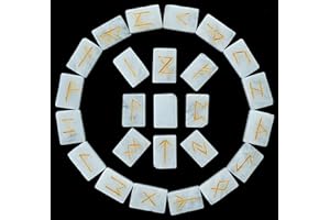 Cartbug White Agate Brick Shape Rune Stones Set with Elder Futhark Alphabet Engraved Symbol Pagan Stone Runic Symbol for Crystal Healing Chakra Balancing Spiritual Gift & Home Decor 20-25 mm