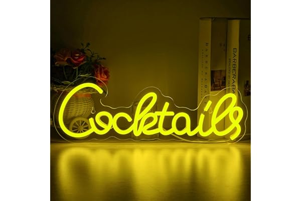 Cocktails néon panneau Cocktails néon Bar Cocktail Martini Neon Wall Light Bar Light for Pub, Bar à bière, café shop, Man Cave (jaune citron)