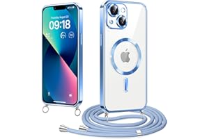 Woijrly Magnetic Mobile Phone Strap with Strap for iPhone 13 Case, Compatible with Magsafe, Mobile Phone Case with Adjustable Cord, Removable Strap, Crossbody Protective Case for Hanging Cord, Blue