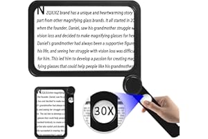 ‎NZQXJXZ NZQXJXZ 5X 30X Leselupe für Senioren Groß, Große und Leichte Lupe, Handleselupe zum Einklappen, Volle Buchseite Vergrößerungsgläser, Ideal zum Lesen, Bücher, Arbeit, Sehschwäche, Schwarz
