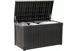 Olsen & Smith 680L Large Garden Storage Box - Weather Resistant Heavy Duty Garden Box with Padlock - Wood Effect - High Capacity Outdoor Storage Chest for Tools, Cushions, Toys & More (Anthracite)