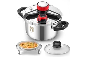 Huanyu Pentola a pressione 3 in 1 da 5 litri in acciaio inossidabile con piastra per cottura a vapore e coperchio in vetro Pentola a pressione antideflagrante adatta a tutti i tipi di fornelli (5 L)