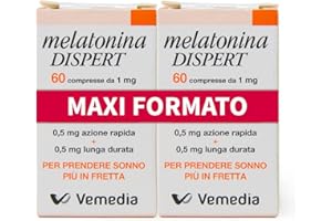 VEMEDIA Melatonina Dispert Maxi Formato - Riposo Migliore e Sonno più Rapido - a base di Melatonina e arricchito con Vitamine - 2 Flaconi da 60 Compresse